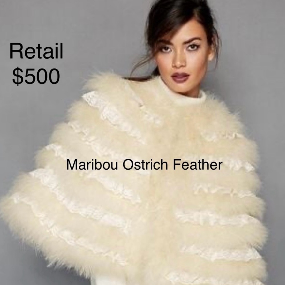NWT - Women’s Off White Fur (Maribou Ostrich Feather) Shawl / Cape / Wedding